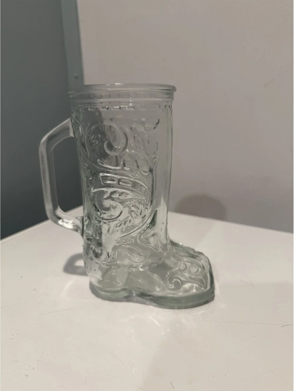 Clear Glass Boot Mug Size 6” Tall Collectibles